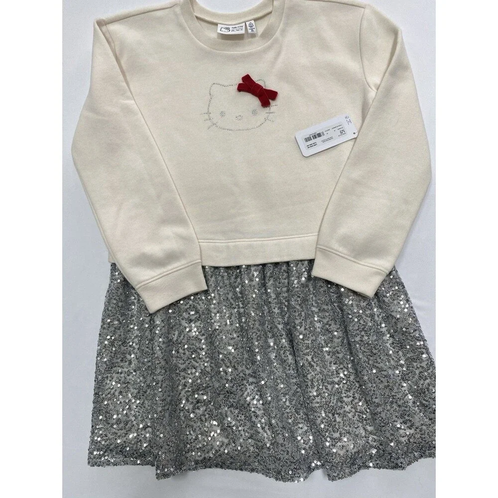 NEW Hello Kitty The Children's Place Girls Dress L 10/12 Cream Sequin Skirt NWT